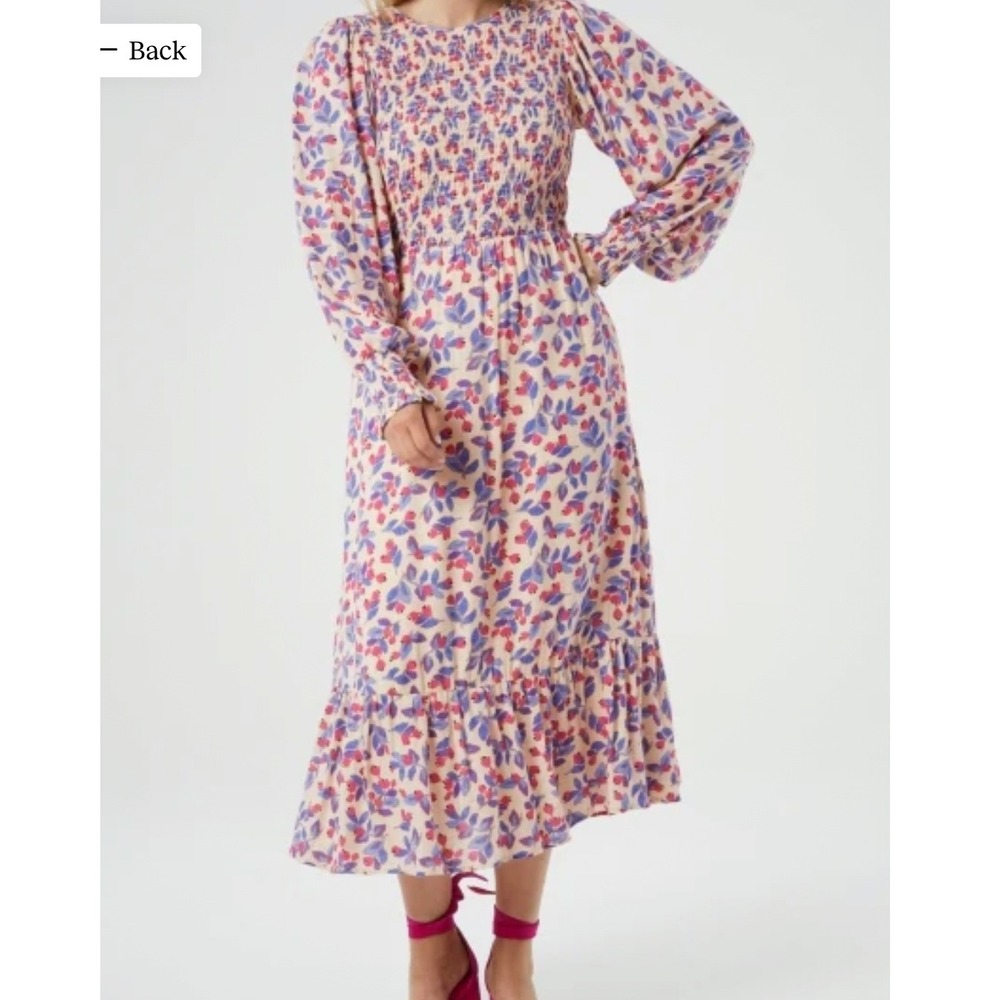 Fabienne Chapot Caro Dress Womens Sz‎ 42/XL Long Sleeve Floral Smocked Midi